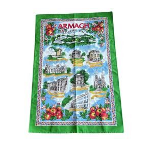 NWOT Vintage Souvenir Tea Towel Linen Cotton Armagh Ireland St. Patrick’s Church